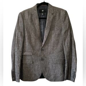 H&M Men’s Charcoal Gray 100% Linen Textured Double Button Blazer-Size 36 Regular